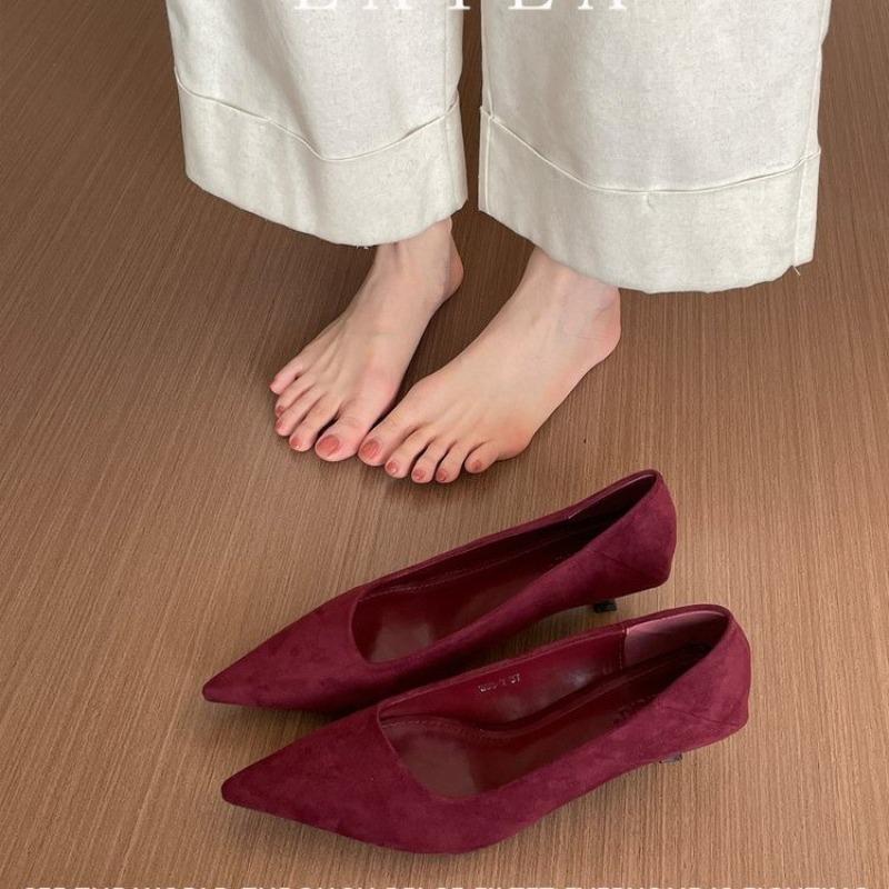 2025 New Western Style Women  Thin Mid Heels Lightweight Office Pumps Lady Fashion Simplicity Slip on Velvet Shoes