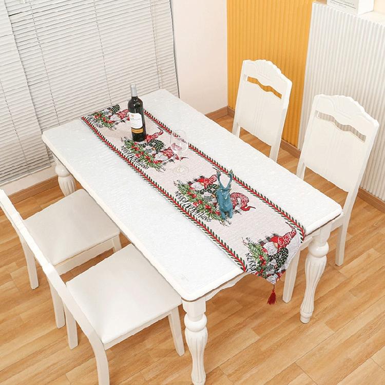 Merry Christmas Table Runner Gnome Tassel Kitchen Dining Table Decor