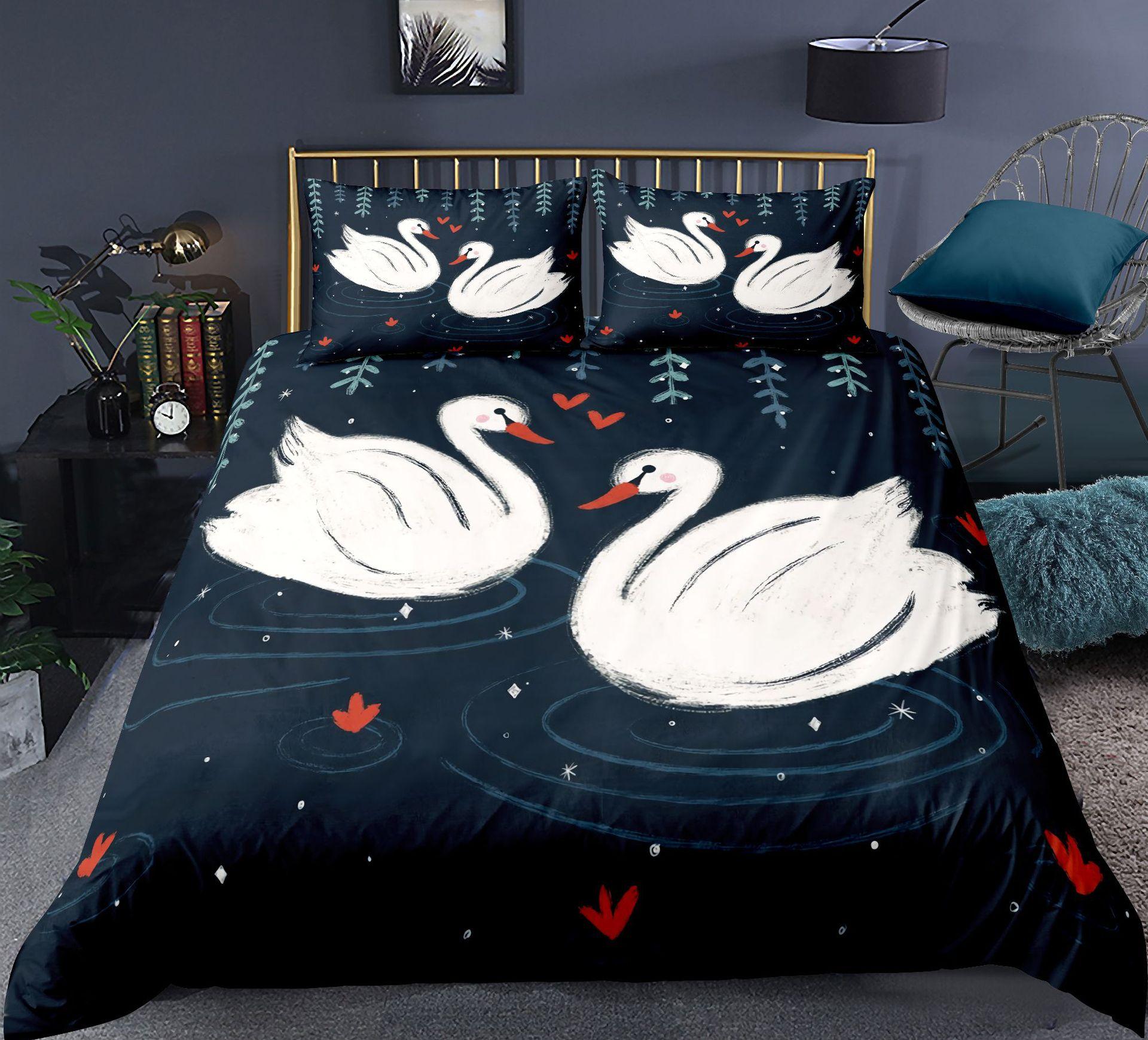 

Комплект постельного белья Swan, комплект постельного белья Rose Crown, комплект постельного белья из полиэстера, романтическое одеяло Sweet Girl, розовый, красный, размер King Twin EU single(135x200cm)