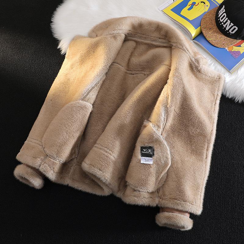 Winter New European Trend Men's Fashion Lapel Large Size PU Fur Integrated Jacket Men's