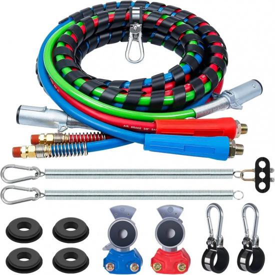 12 FT 3-in-1 ABS Air Line Kit with Gladhands and Tender Spring for Semi Truck Trailer