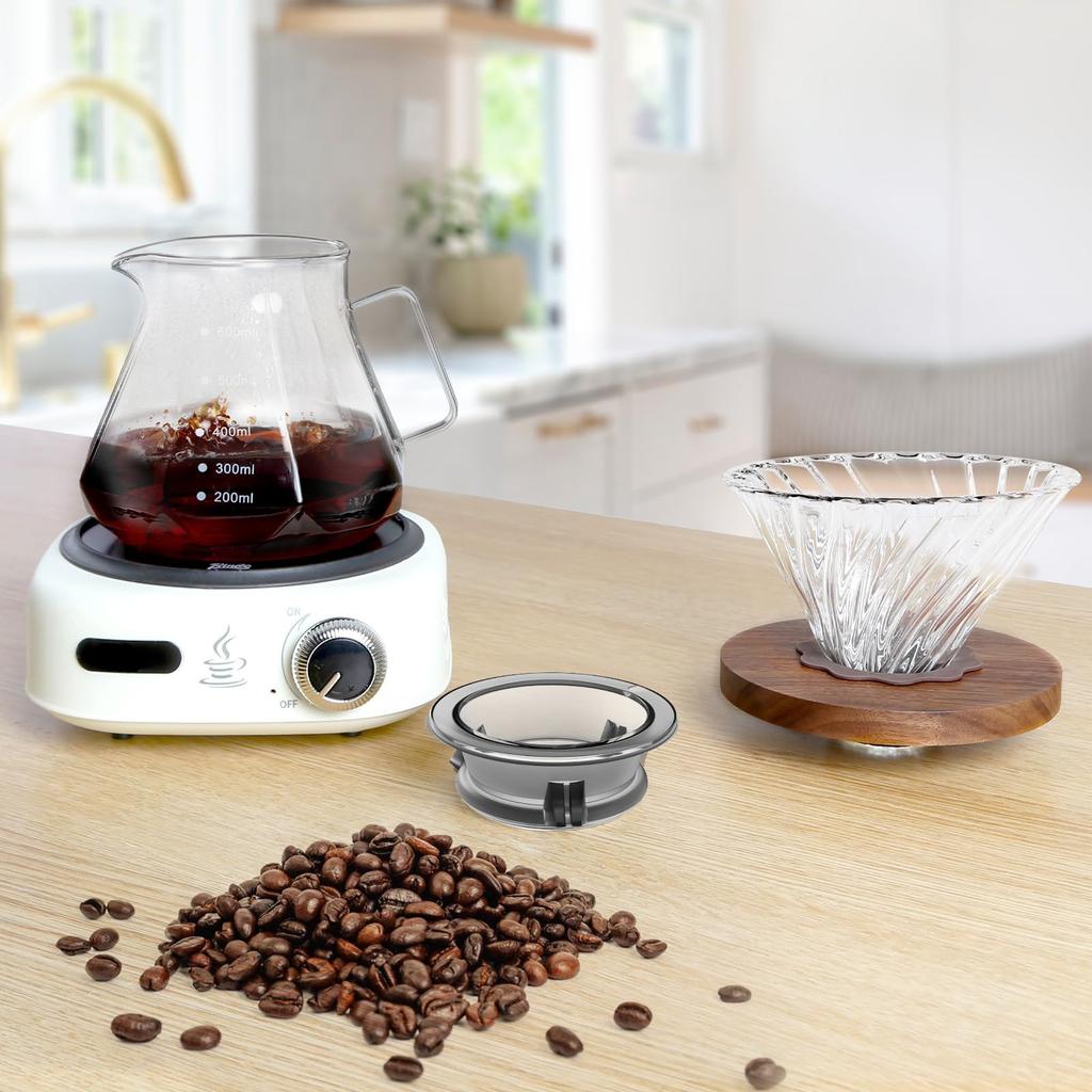 FGIUKC Coffee Server, Heat-Resistant Glass with Wooden Holder, 600ml Capacity with Graduations, Serves 2-4 People, Microwaveable, V60 Dripper, Hand