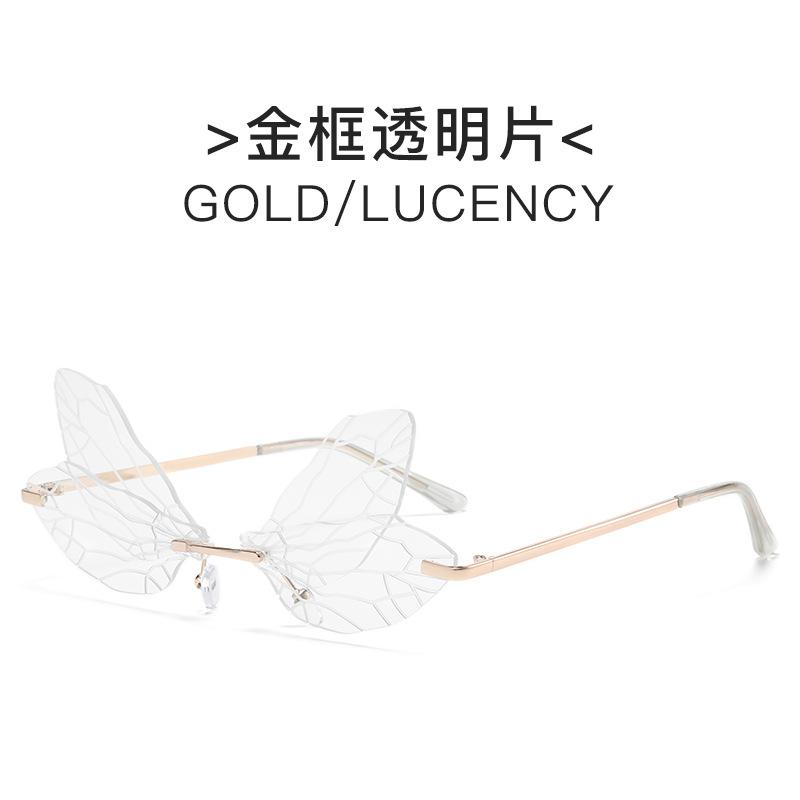 

New Fashion High Quality Dragonfly Wings Rimless Sunglasses Catwalk FemaleLuxury Funny Sun Glasses Shades for Women UV400