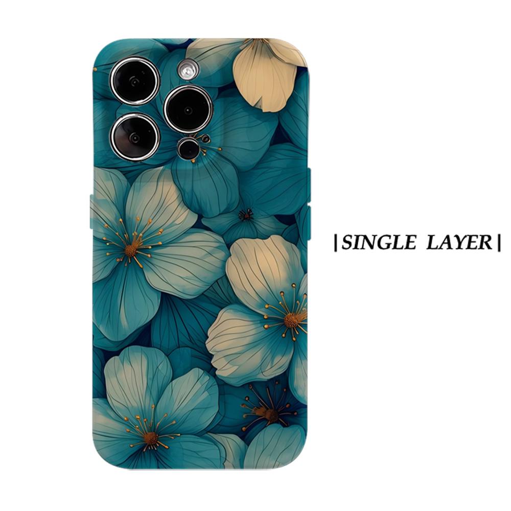 

Teal Floral Cluster Phone Case for IPhone 17AIR 16E 16 15 14 13 12 11 17 Pro Max Plus Double-layer Back Cover IPHONE17