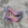 Damen Pumps Mode Farbverlauf High Heels Klassische spitze Zehen Dünne Ferse Stilettos Schiff auf Jazz Dance Party Hochzeitsschuhe