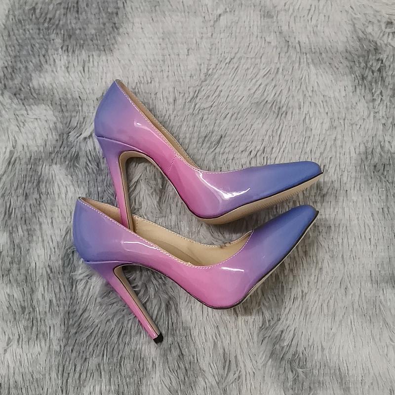 Damen Pumps Mode Farbverlauf High Heels Klassische spitze Zehen Dünne Ferse Stilettos Schiff auf Jazz Dance Party Hochzeitsschuhe