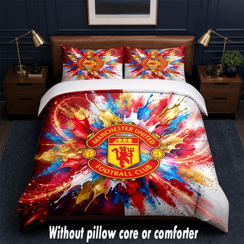 Set Biancheria da Letto Design Manchester United 1 Copripiumino + 2 Federe Morbido Traspirante Biancheria da Letto per la Casa