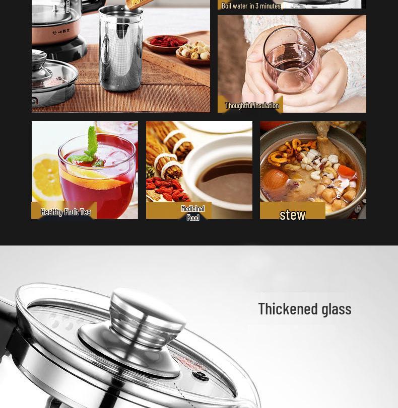 Korean Style Automatic Glass Kettle: Black & Flower Tea Maker, Multi-functional, Household.