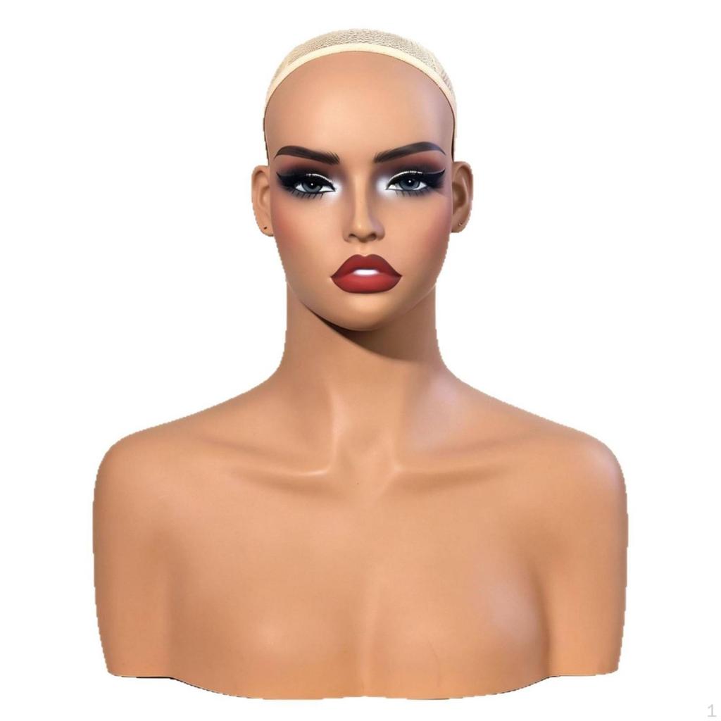 Busto con Testa e Spalle Manichino Femminile in PVC Tonalità Pelle per