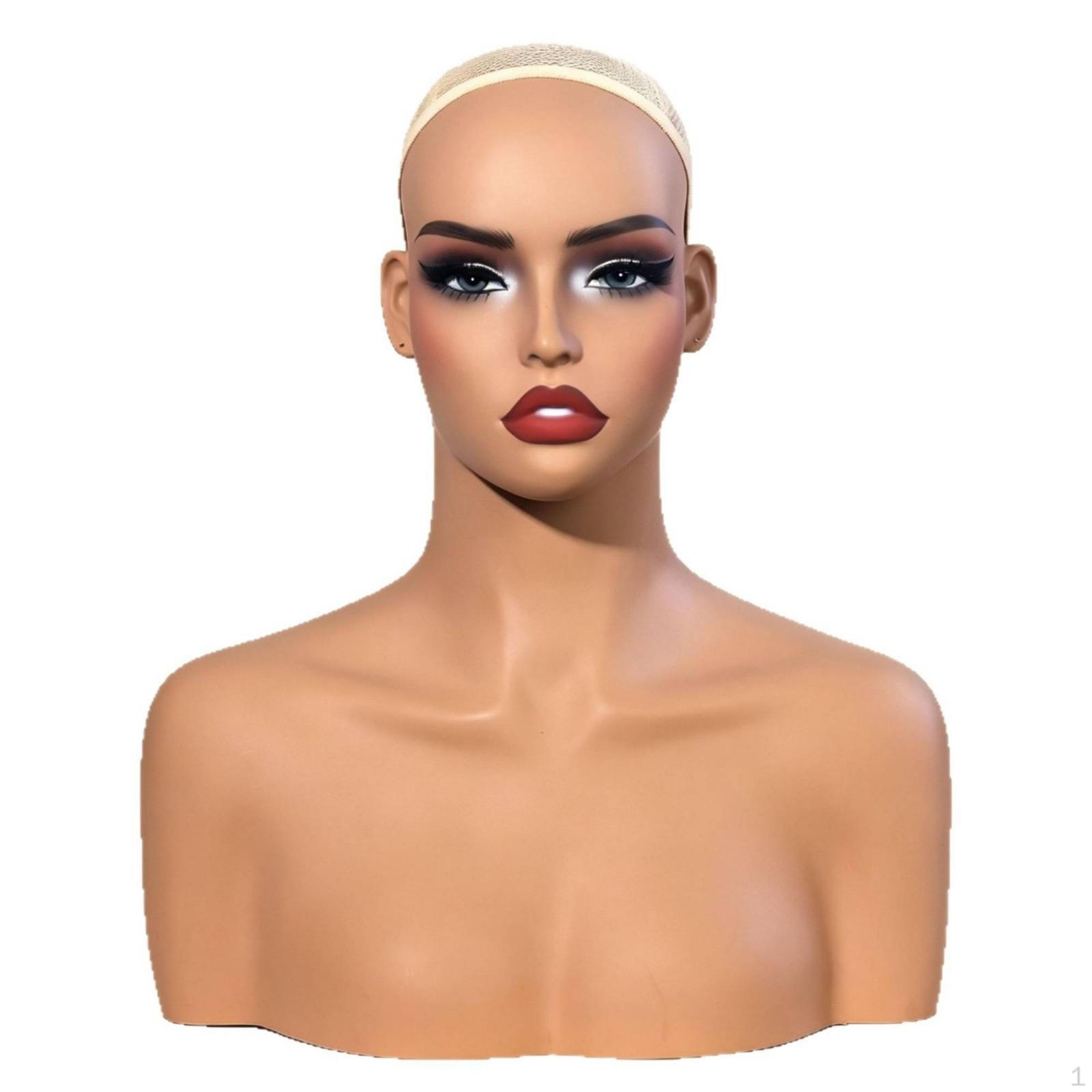 Head with Shoulders Bust PVC Female Mannequin SkinToneToned for