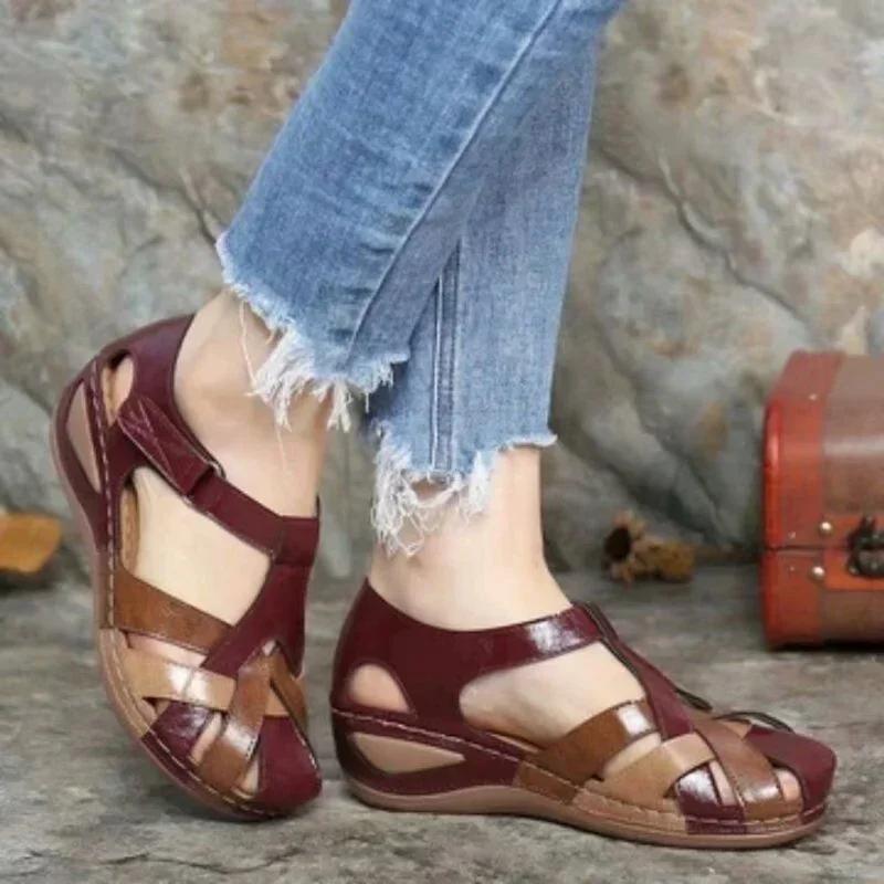 Maogu Freizeit Absatzsandale Damen Sommer Damen Runde Spitze Vintage Damen Plateau Keilsandalen Nähen Damenschuhe 2026 Trend