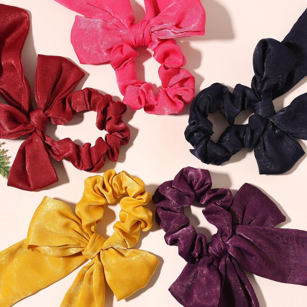 European & American Retro Silk-Like Ribbon Bow Hair Tie with Detachable Streamer – Wrinkled Satin Fabric Hair Accessory