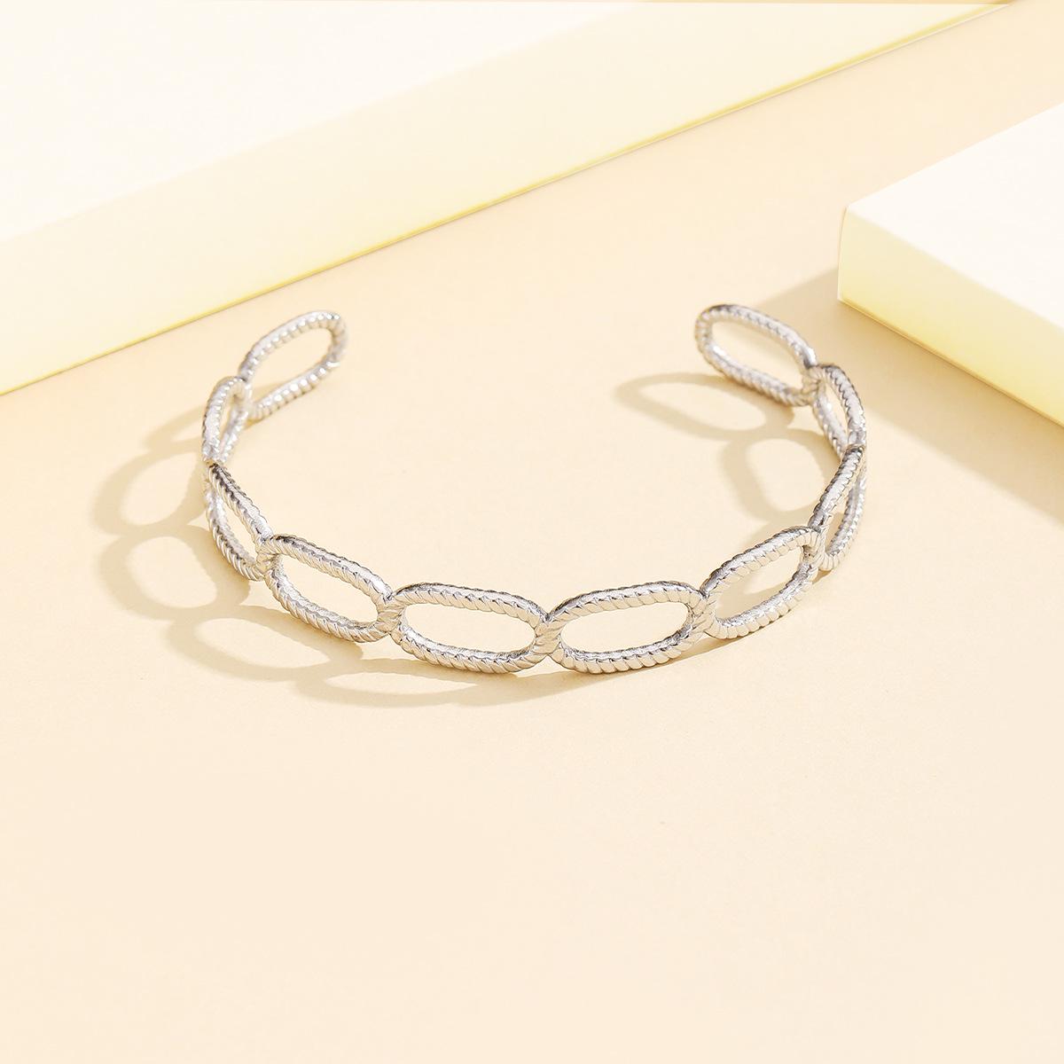 18K Gold Plated Geometric Chain Stainless Steel Open Bangle Bracelet for Women