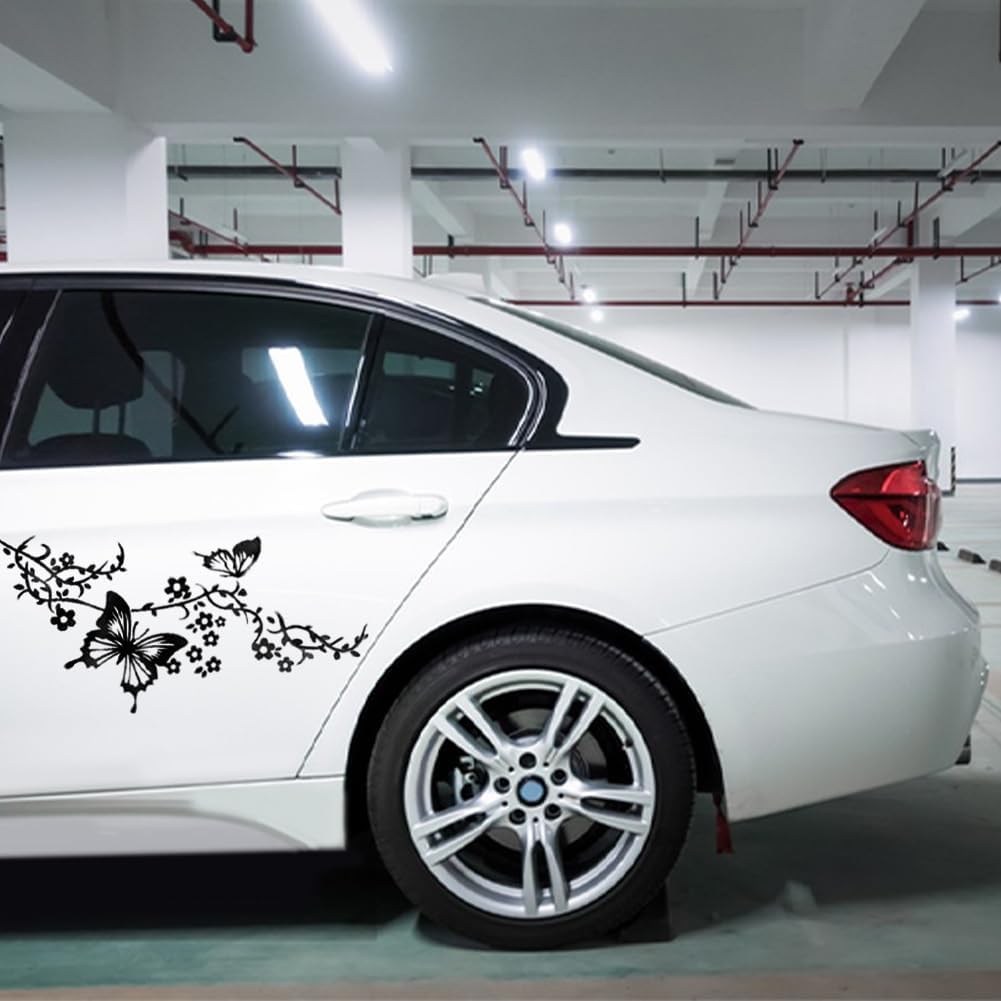 GORGECRAFT 2 Sheet Butterfly Car Decal Set Butterflies Kissing Flowers Car Decal Vinyl Waterproof Sticker Women Car Stickers Automotive Exterior