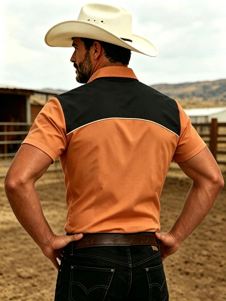 Printed Design – Not Textured Men's Shirt, Men's Fun Western Cowboy Cat Shirt - Hawaiian Beach Shirt with Button Front, Lightweight Tropical Vacation