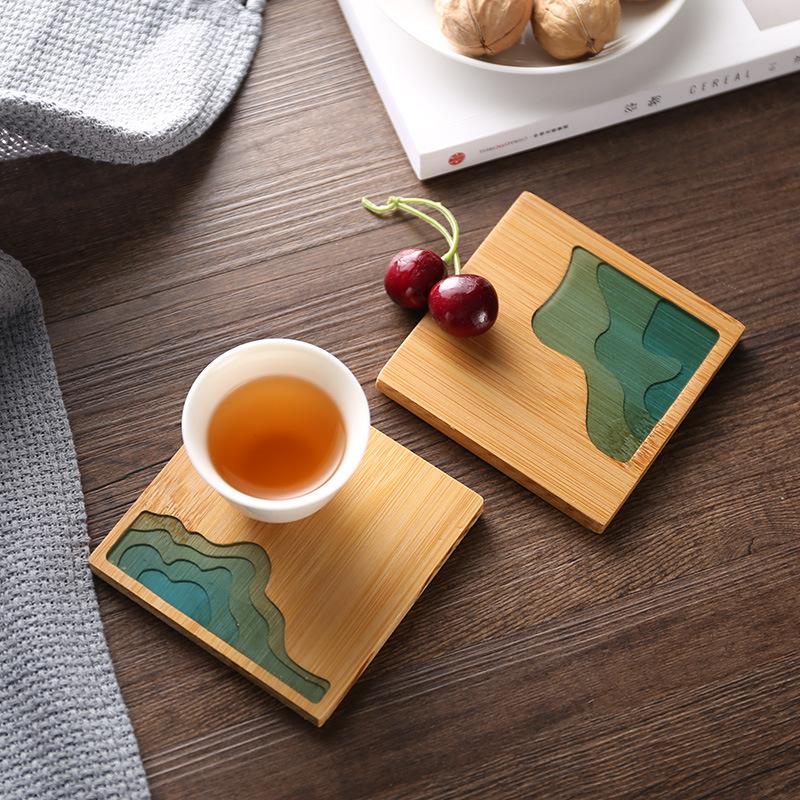 Creative Epoxy Resin Transparent Bamboo Round Tea Coaster Cup Holder Potholder Kung Fu Tea Set Tea Ceremony Accessories Supplies