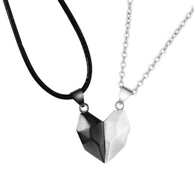 Couples Necklace - Wishing Stone - Minimalist - Black and White - Puzzle Heart - Lasting Love