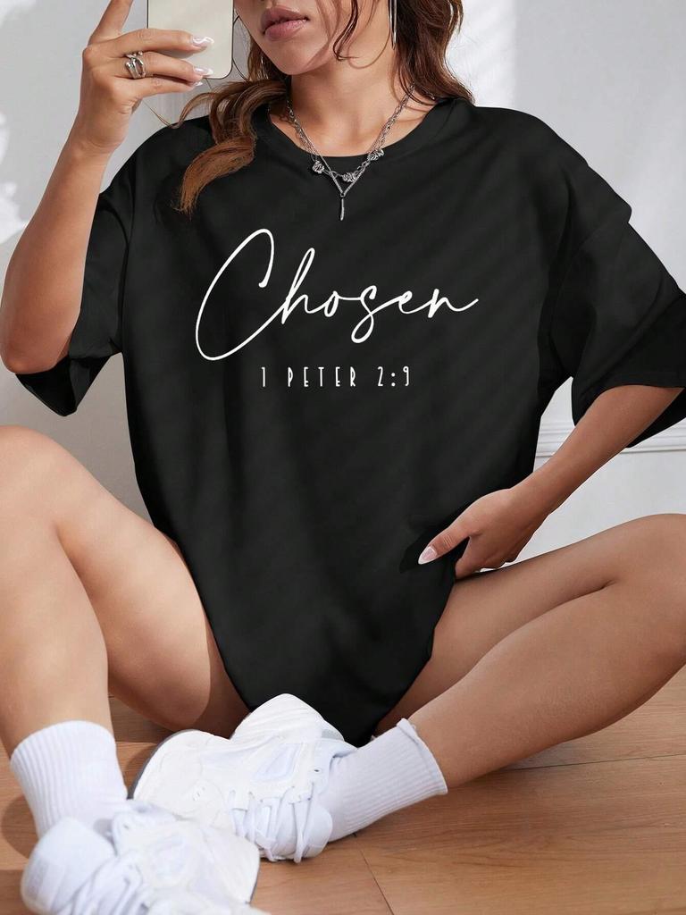 Chosen Letter Prints T-Shirts For Women Casual Comfortable Cotton Tops Fashion Street Short Sleeve Tee Breathable Loose Clothes