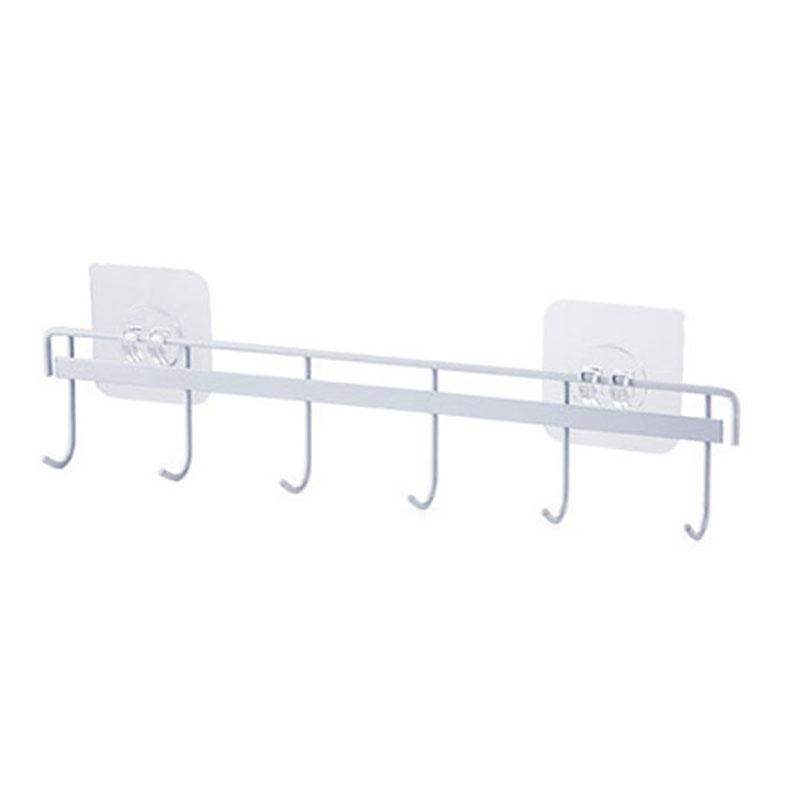 

6-рядные многоцелевые самоклеящиеся крючки для кухни, ванной комнаты, настенные вешалки для полотенец, организация, прочные, без гвоздей, без следов белый