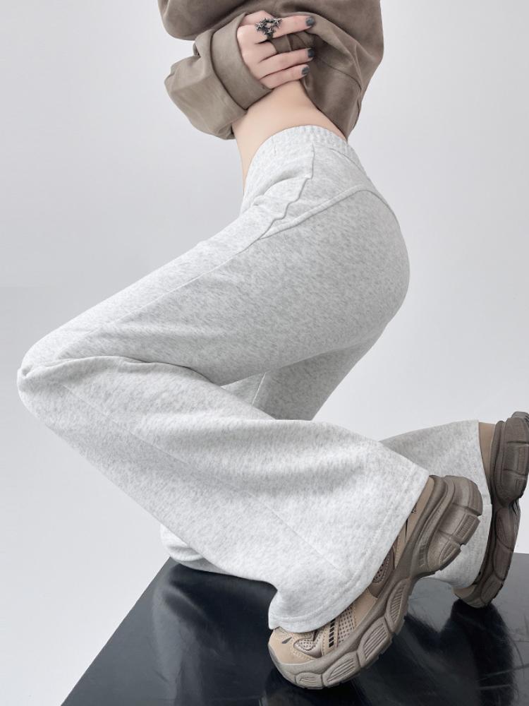 Pantaloni evazați retro americani pentru femei, toamnă, eleganti, pantaloni sport slim fit, gri, lungi, largi