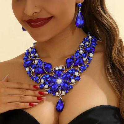 European and American Bridal Accessories Exaggerated Necklace Set Female Luxury Crystal Jewelry Banquet Dress Accessories