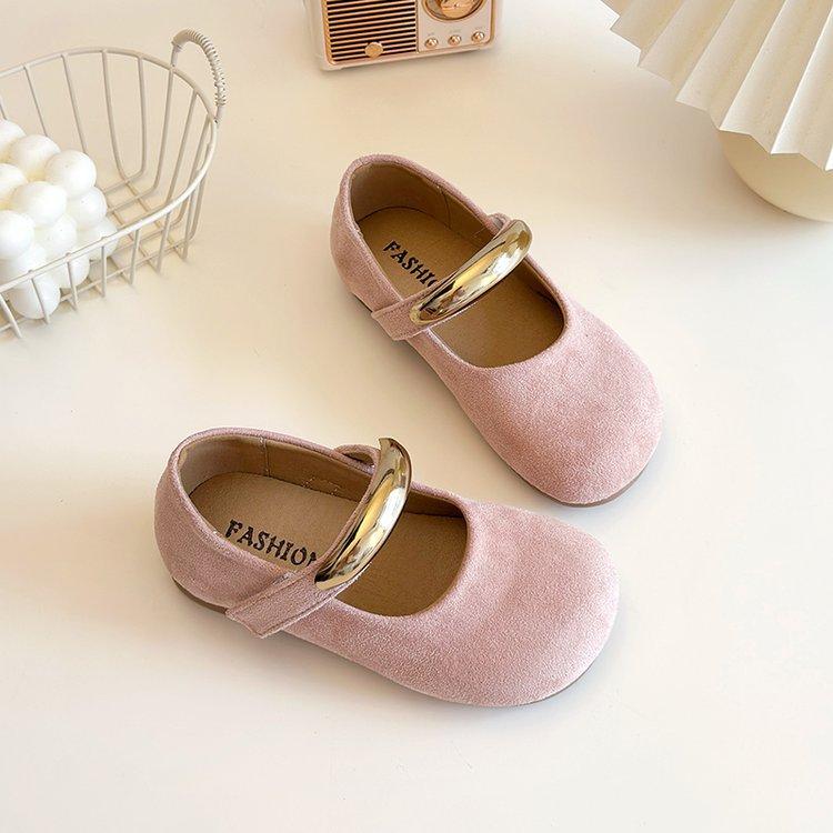 Korean Version of Girls' Shoes Suede Girls' Mary Jane Round Head Single Shoes Soft Sole Solid Color Simple Children's Leather Shoes Baby Shoes
