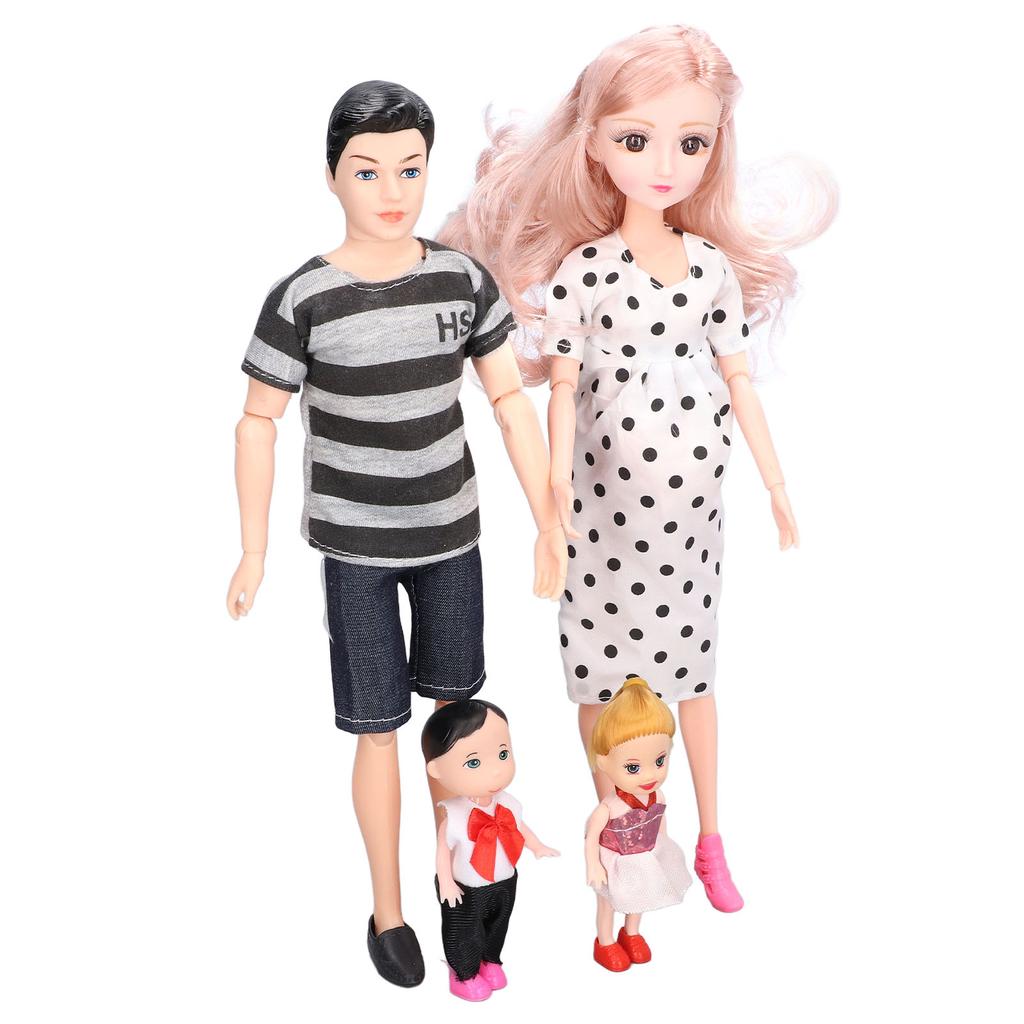 Family Doll Set Lovely Vivid Dad Pregnant Mom Son Daughter Baby Doll Children Toy Birthday Gift