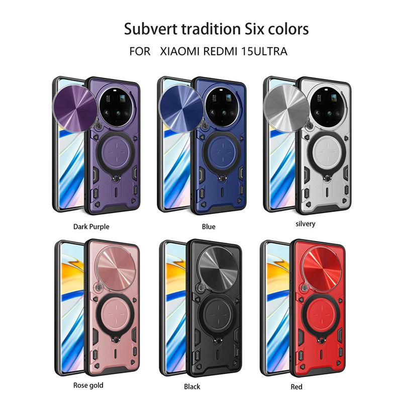 Push Window Magnetic Ring Kickstand Armor Shockproof Case For Xiaomi 15 Ultra Alloy Holder Stand PC Slide Lens Camera Cover For Mi 14 Pro 13 15 Ultra