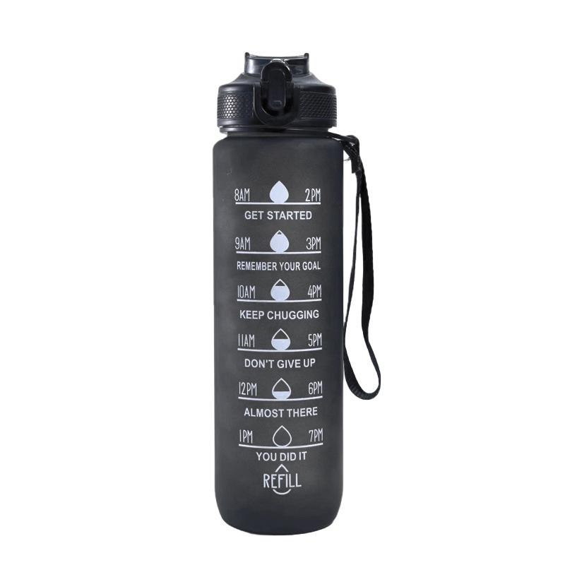 Gradient Frosted Plastic Water Bottle with Straw, 1000ml, Customizable Logo