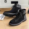 Mens Hiking Boots 2024 Men's Retro British Style Casual  Lace-Up Comfort Outdoor Trend Men's Platform Motorcycle Boots