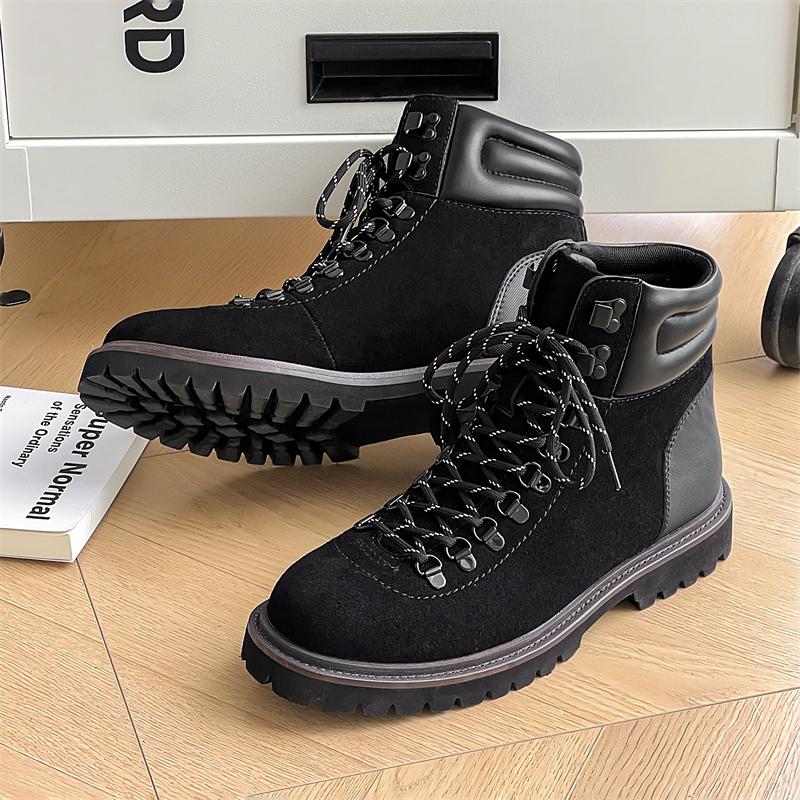 Mens Hiking Boots 2024 Men's Retro British Style Casual  Lace-Up Comfort Outdoor Trend Men's Platform Motorcycle Boots