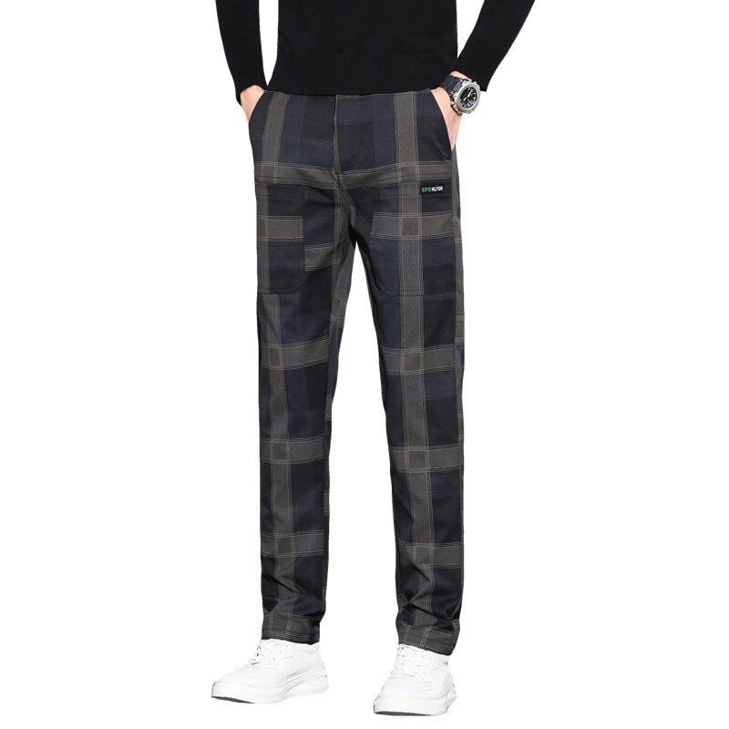 "2024 Herfst/Winter Heren Anti-Kreuk Ruitbroek - Elastische Tailleband, Rits, Zes Zakken, Rechte Pasvorm, Casual Stijl"