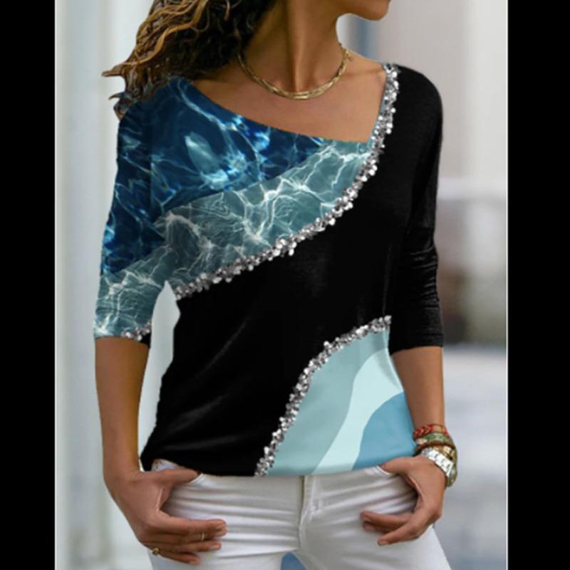 Модные женские футболки с нерегулярным диагональным воротником — фото 4