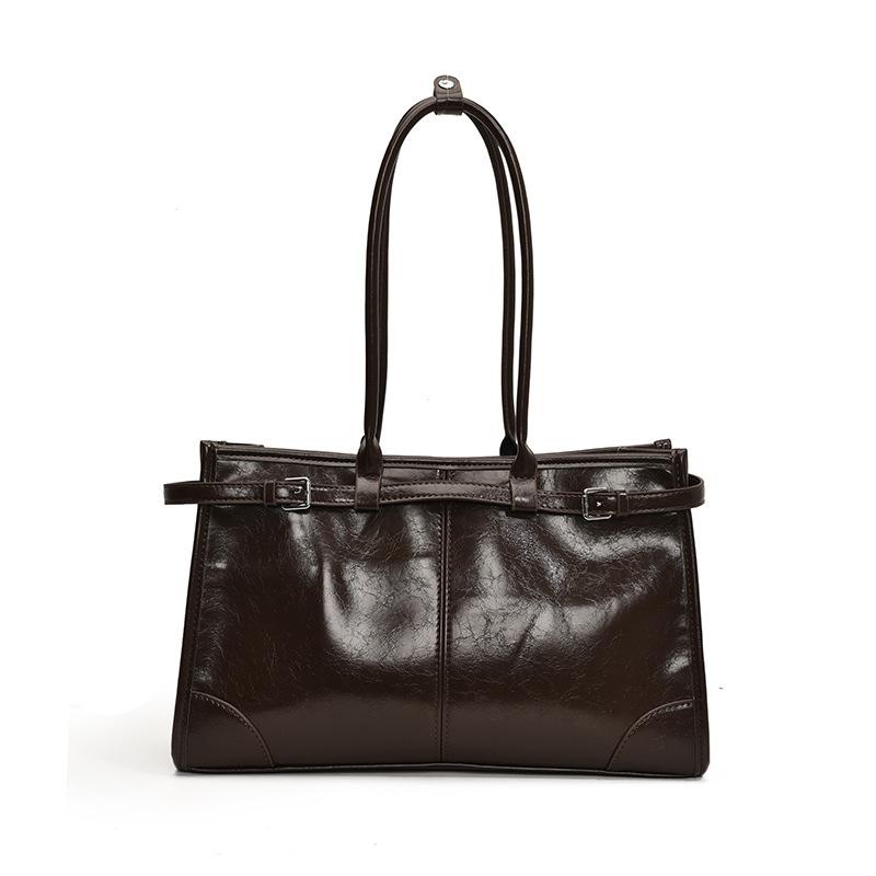 

Ретро текстура для поездок на работу модная сумка большой вместимости женская осенне-зимняя новая сумка через плечо портативная сумка-тоут темно-коричневого