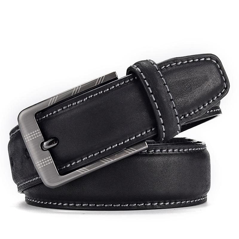 Men'S Business Single-Pin Buckle First-Layer Cowhide Belt, Retro Wear-Resistant Pure Cowhide Leather Belt