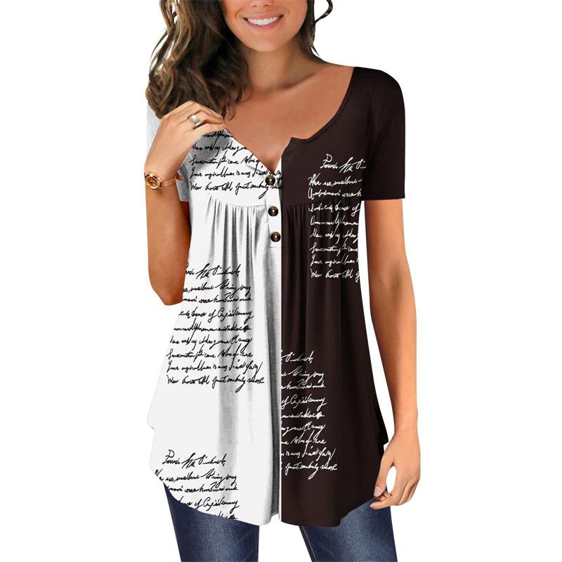 Summer Women's Short Sleeve Floral 3D Printed Buttons T Shirt Ladies Plus Size Top
