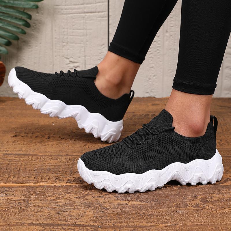 Foreign trade large size mesh sports shoes women's 2025 autumn new thick-soled non-slip lightweight lace-up running shoes casual shoes