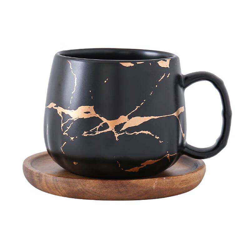 He Yu Xi Artistic Ceramic Coffee Mug with Wooden Saucer
