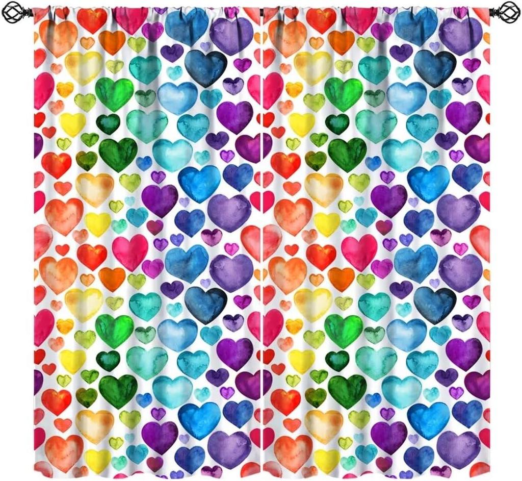 Colorful Polka Dot Curta, Kids Watercolor Rainbow Abstract Circles Geometric Pattern Window Treatments For Children Girls