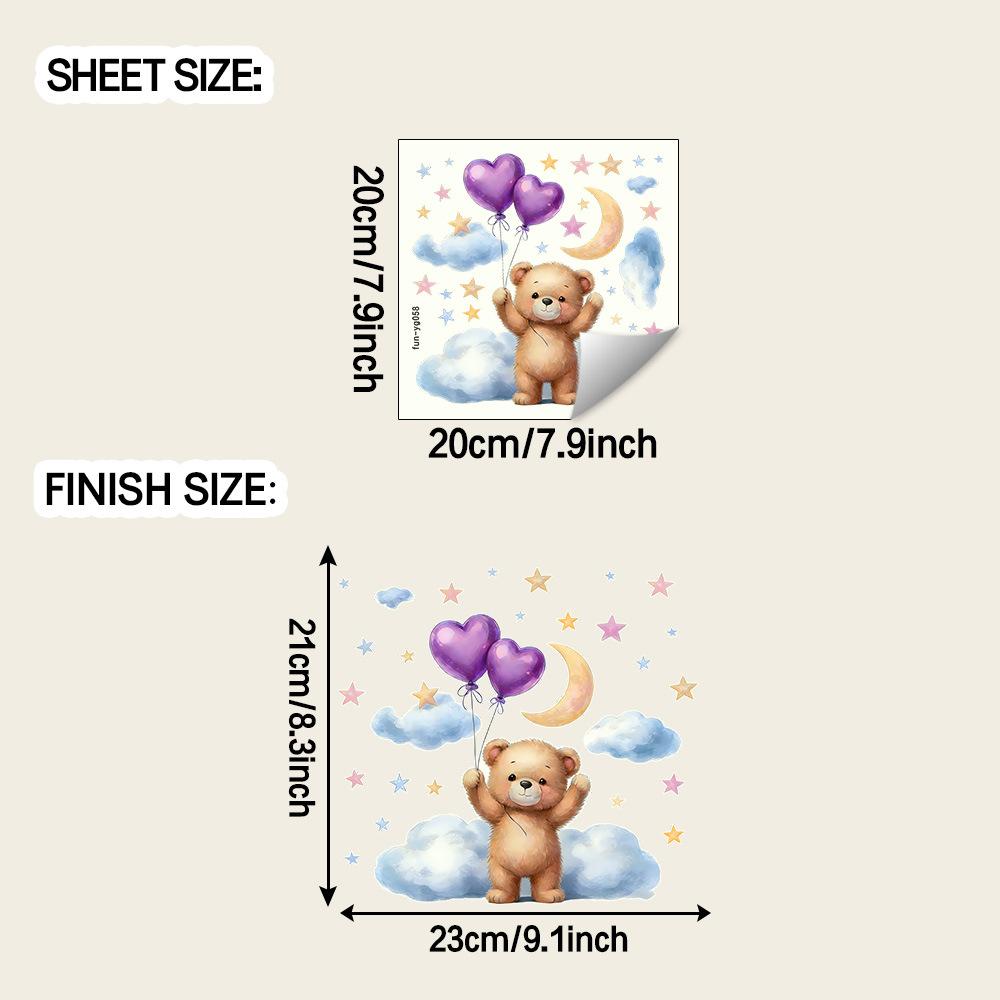 Очаровательная наклейка на стену с маленьким мишкой для декора детской комнаты под мультяшным звездным небом