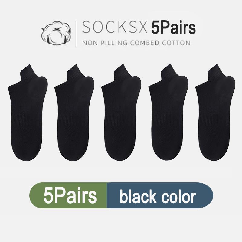

5Pairs High Quality Men Combed Cotton Socks Short Breathable Odor proof and antibacterial for Male sock New size EU38-45 EUR38-45 чёрный