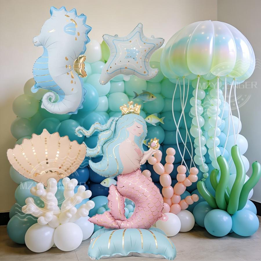 Cartoon Seahorse Shark Balloon Jellyfish Starfish Foil Balloon Ocean Theme Birthday Party Decoration Baby Shower Supplies