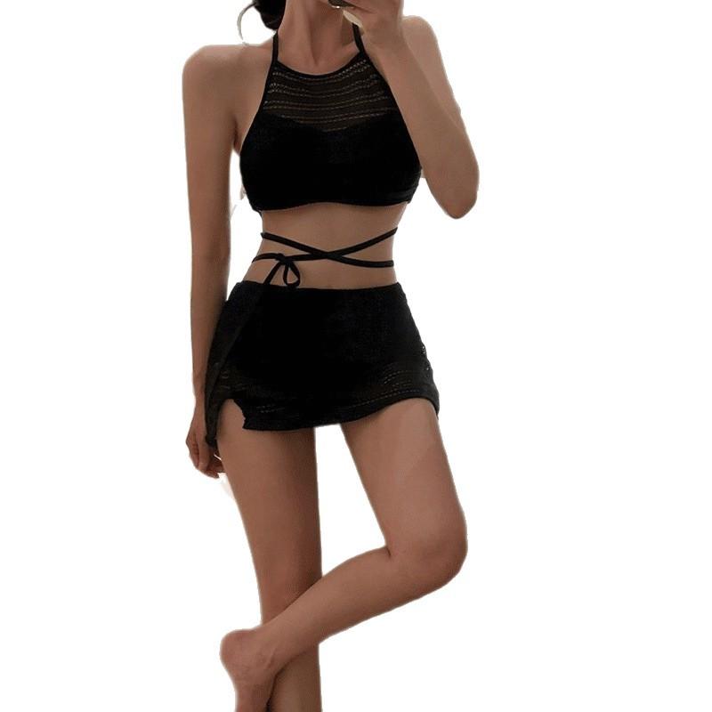 New high-end sense pure desire sexy hollow mesh perspective split skirt sexy hot girls vacation swimsuit women