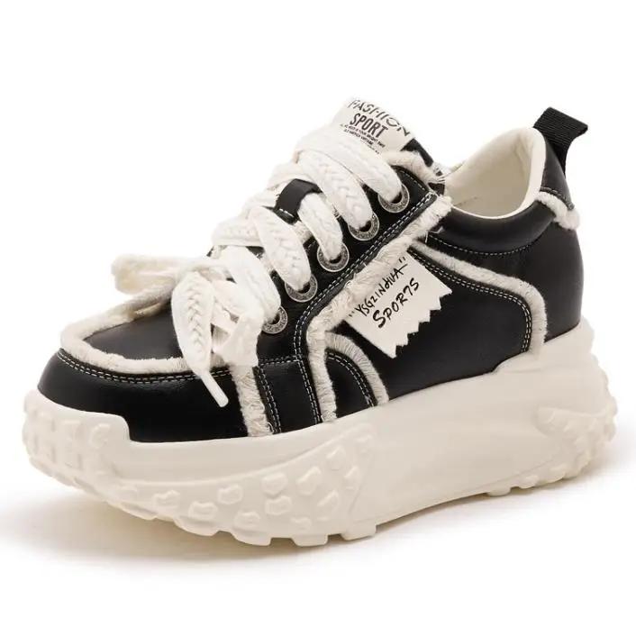 Fashion 7.5cm Microfiber Leather Vulcanize Ankle Flats Autumn Booties Breathable Summer Women Chunky Sneaker Comfy Spring Shoes