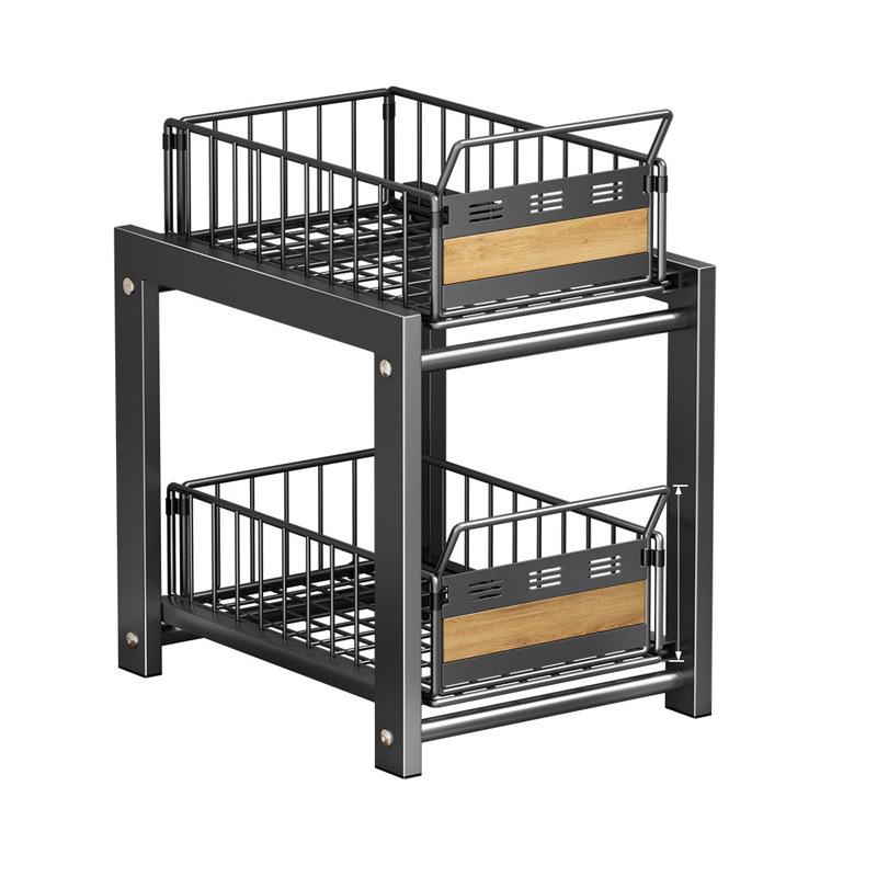 Kitchen Pull-out Basket Shelf Double Layer Spice Snack Bottle Can Cabinet Multi-level Shelf Under-sink Cabinet Layered Drawer