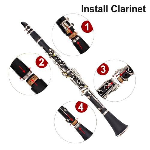 Yinfente Professional Ebonite Clarinet, B Flat, for Beginners, with Two Barrels, Hard Case, Cleaning Kit, Mouthpiece, Cork Grease, and Gloves