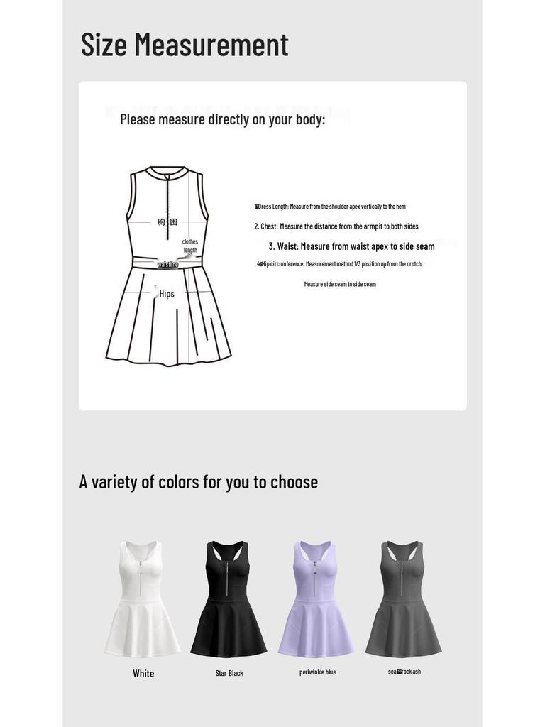 Kangnian Zipper Jumpsuit Skirt: Anti-Exposure Tennis & Running Dress