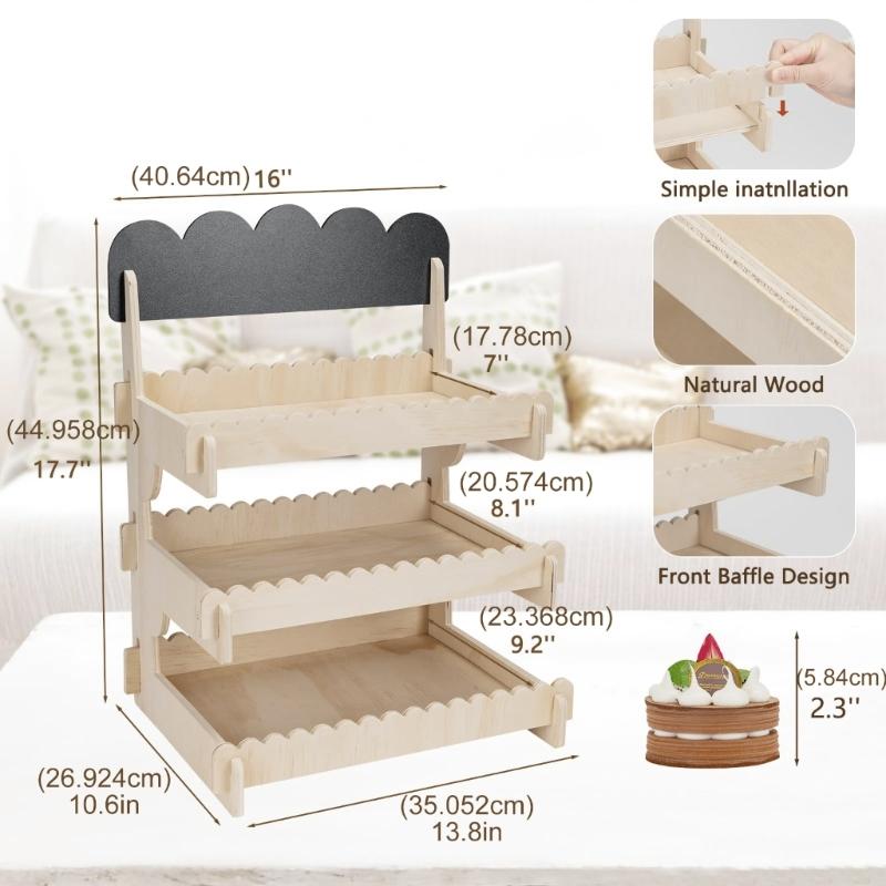 Wood Cake Stand With Sturdy Thick Base And Customes Chalkboard For Secure Dessert Presentation In Parties And Cafes