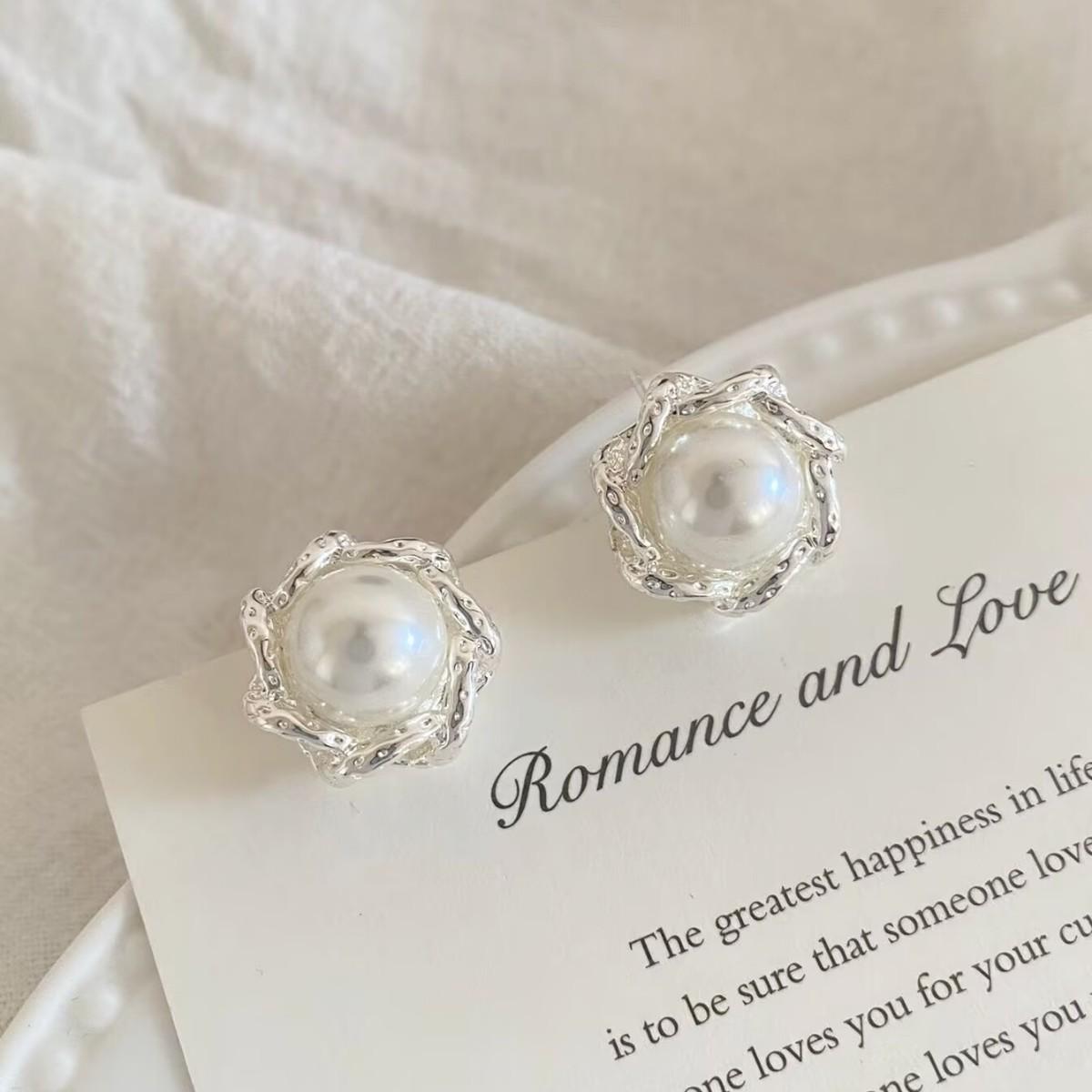 Unique Silver Pearl Stud Earrings: French Irregular Design, Cool Style Accessory for Women