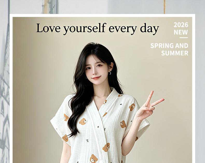 Summer Cotton Gauze Bathrobe and Skirt Pajamas